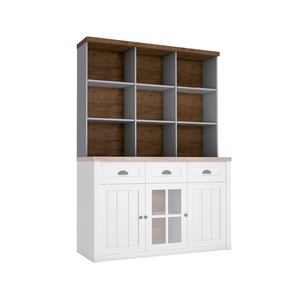 Stilvolle Portivo Aufsatzvitrine im Landhausstil – Erweiterung für Sideboards mit offenen Fächern