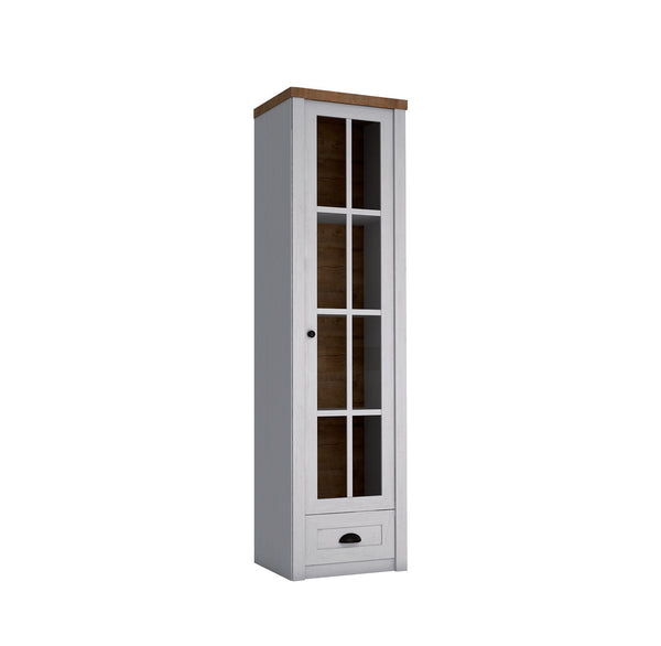 Portivo Elegante Vitrine mit Glastür und Schublade im Landhausstil, Stilvoll und Hochwertig
