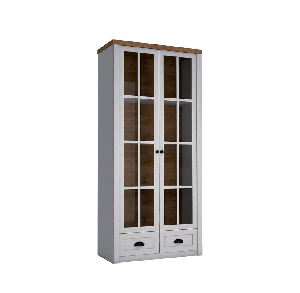 Portivo Stilvolle Vitrine mit Glastüren und Schubladen im Landhausstil – Geräumig und Hochwertig