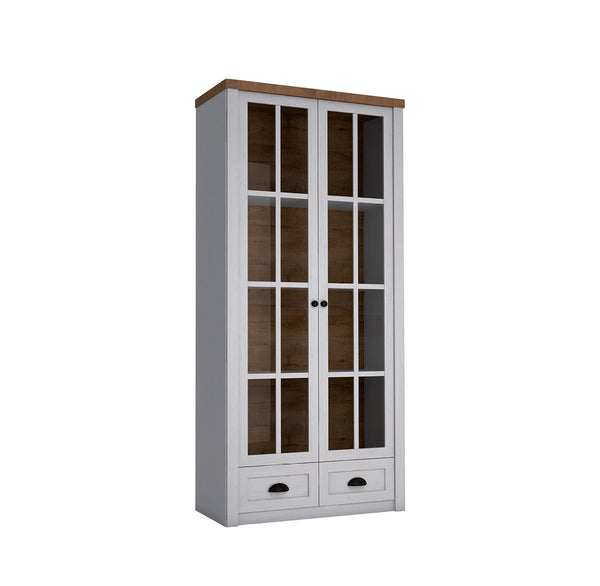 Portivo Stilvolle Vitrine mit Glastüren und Schubladen im Landhausstil – Geräumig und Hochwertig