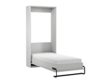 Rosello Schrankbett 90×200 cm – Vertikales Klappbett mit Polsterkopfteil & integrierter LED-Beleuchtung – Modernes Platzwunder in Weiß/Beige