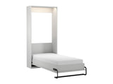 Rosello Schrankbett 90×200 cm – Vertikales Klappbett mit Polsterkopfteil & integrierter LED-Beleuchtung – Modernes Platzwunder in Weiß/Beige