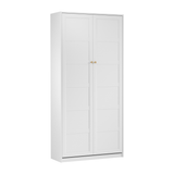 Rosello Schrankbett 90×200 cm – Vertikales Klappbett mit Polsterkopfteil & integrierter LED-Beleuchtung – Modernes Platzwunder in Weiß/Beige