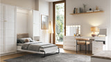 Rosello Schrankbett 90×200 cm – Vertikales Klappbett mit Polsterkopfteil & integrierter LED-Beleuchtung – Modernes Platzwunder in Weiß/Beige