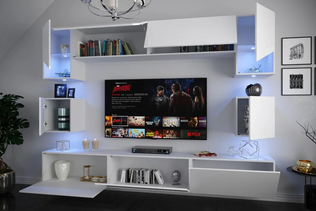 Wohnwand - Neue Wohnzimmer Wandstile / Modern und Innovativ, (Komplett Set, 1-St., Premium - Doris S62), Funktional / Ästhetisch / Modern.