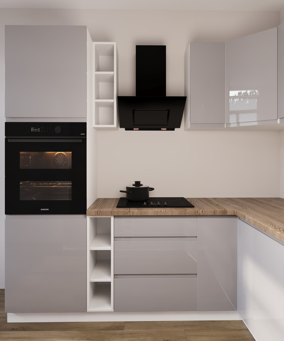 Küchenzeile in U-Form K102-G780 - Aspen Grau - Rundum gut organisiert - ROYAL24_MARKT