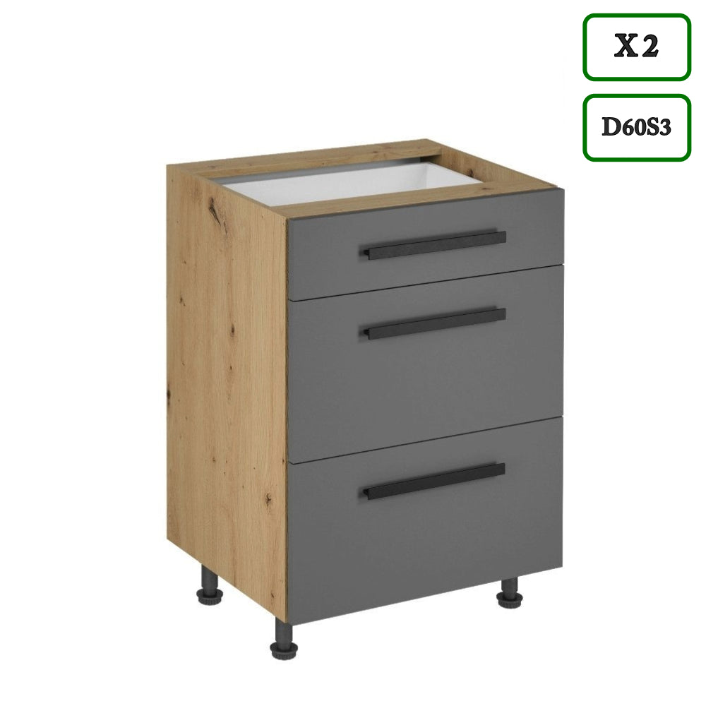 Küchenzeile - Langen - Grau-Artisan Eiche - K50-G360 cm - ROYAL24_MARKT