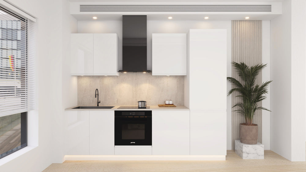 Küchenblock Velmora Kü07 - 260 cm – Weiß Hochglanz – Moderne Küchenzeile ohne Arbeitsplatte