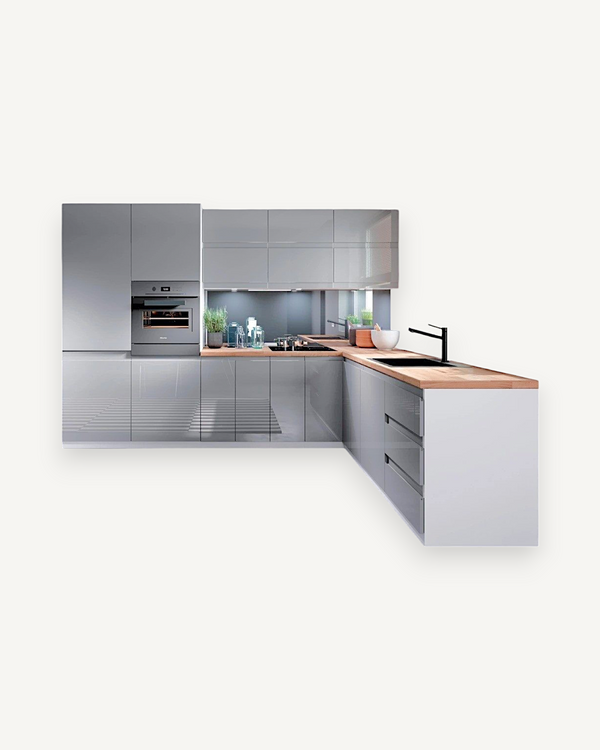 Winkelküche - L-Form Aspen - Grau (Hochglanz) - K31-G300×240 cm - ROYAL24_MARKT