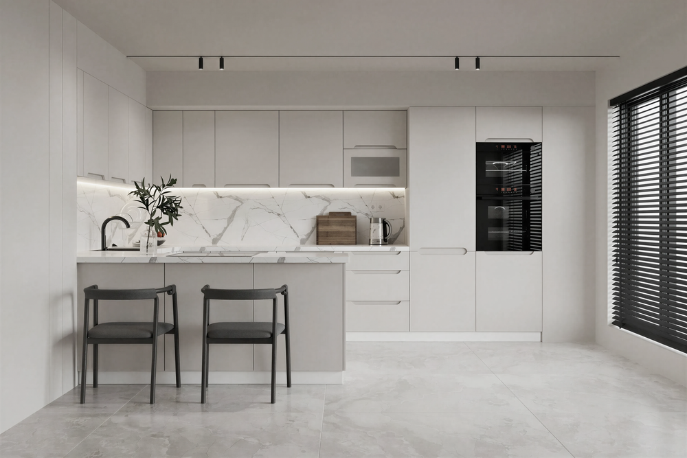 Küchenzeile - KS27-G390x260 – Zivora Hellgrau - Komfort und Design perfekt vereint