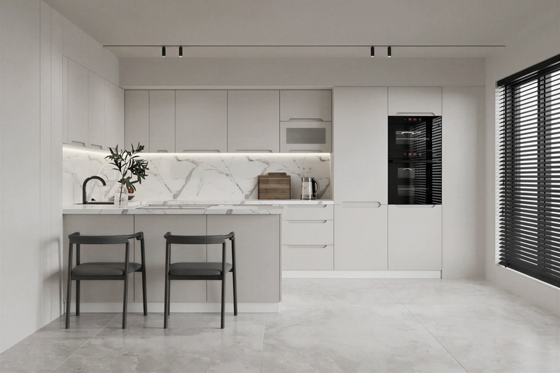 Küchenzeile - KS27-G390x260 – Zivora Hellgrau - Komfort und Design perfekt vereint
