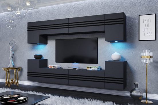 Wohnwand - Design das Eleganz und Funktion vereint, (Komplett Set, 8-St., Premium - CEREO CE1) - ROYAL24_MARKT