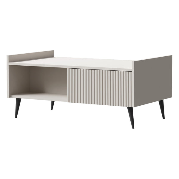 Ademo Couchtisch 100 cm mit Klappe und offenem Fach – Kaschmir