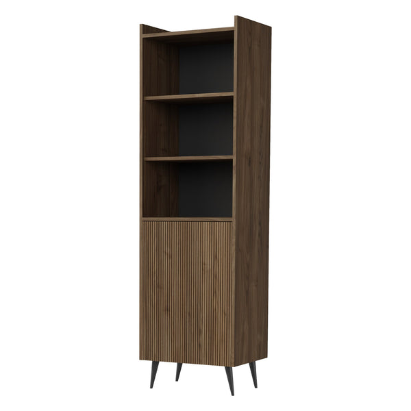 Ademo Regal 52 cm mit 1 Tür und 3 offenen Fächern – Walnuss
