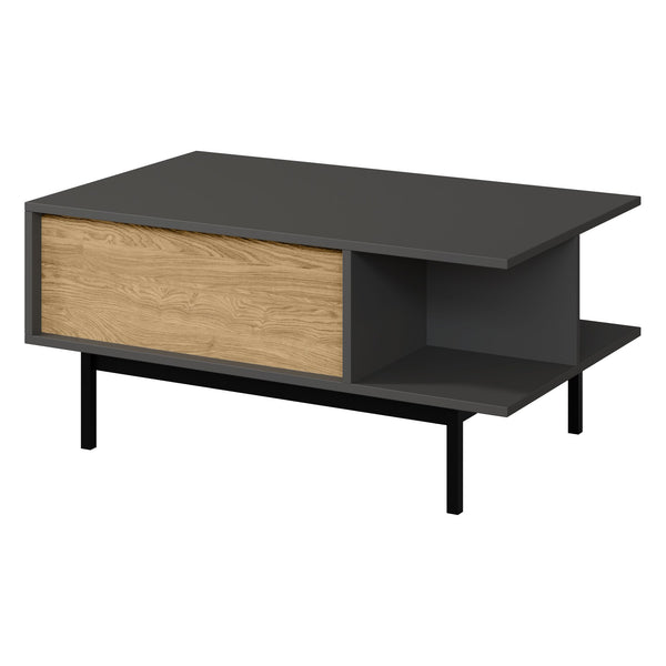 Alsy Couchtisch 93 cm mit Schublade und offenem Fach – Anthrazit / Eiche geölt