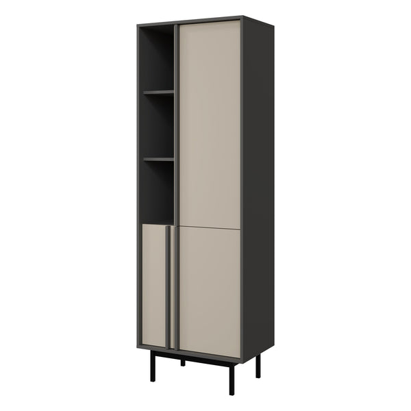 Alsy Hochschrank schmal 63 cm mit 3 Türen und 3 offenen Fächern – Anthrazit / Hellbeige