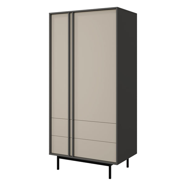 Alsy Kleiderschrank 93 cm mit 2 Türen und 2 Schubladen – Anthrazit / Hellbeige