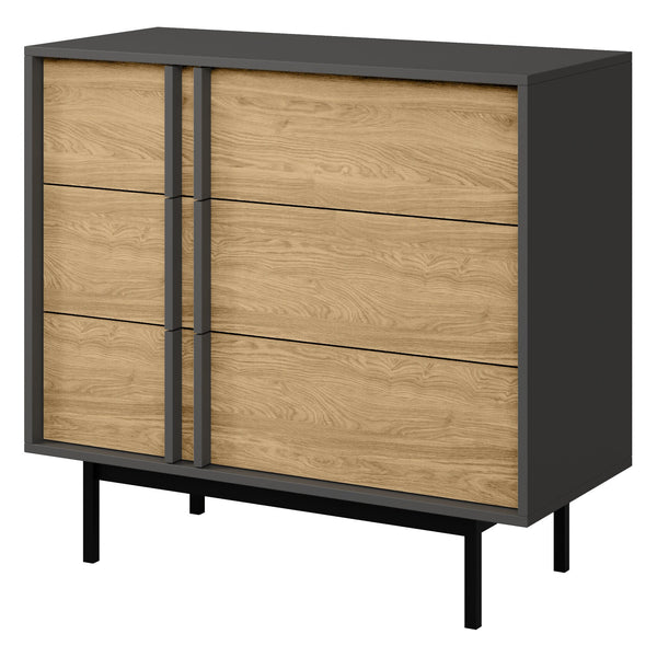Alsy Kommode 93 cm mit 3 Schubladen – Anthrazit / Eiche geölt