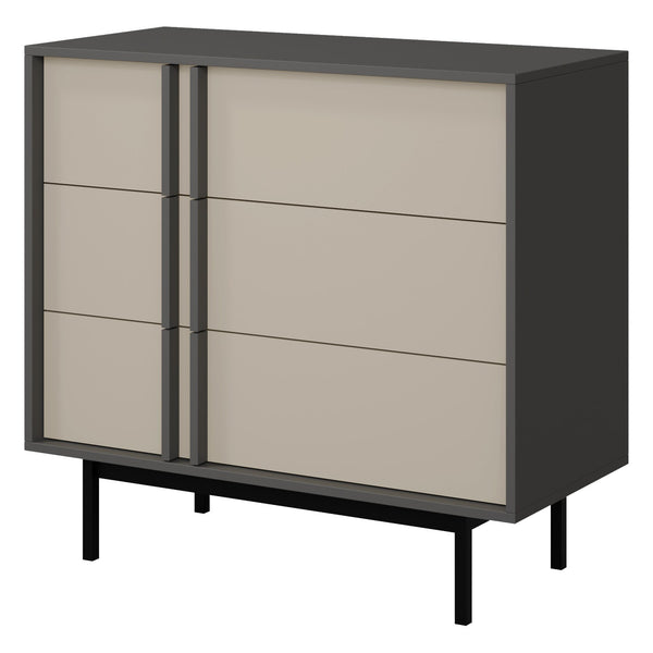 Alsy Kommode 93 cm mit 3 Schubladen – Anthrazit / Hellbeige