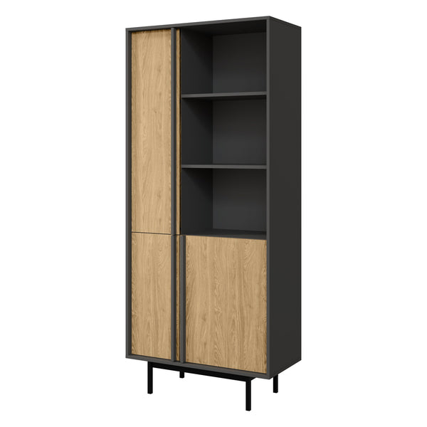 Alsy Regal 83 cm mit 3 Türen und 3 offenen Fächern – Anthrazit / Eiche geölt