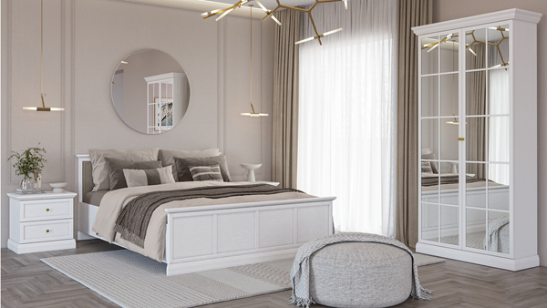 Livento Schlafzimmer-Set 4-teilig – Modernes Schlafkonzept in Opalweiß mit Spiegelschrank