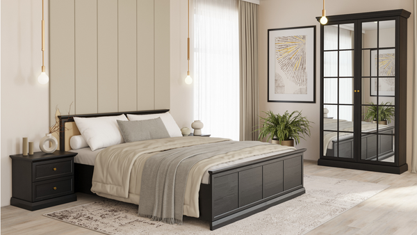 Livento Schlafzimmer-Set 4-teilig – Modernes Schlafkonzept in Graphit mit Spiegelschrank