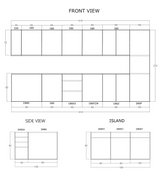 Velmora L-Inselküche KÜ-AS-019 – 410 × 130 cm – Grau Hochglanz – Moderne Küche mit Kücheninsel