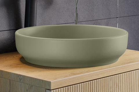 Aufsatzwaschbecken Riva I 40 × 40 cm – Grün, matt, rund – Olivgrün – Ansicht 5