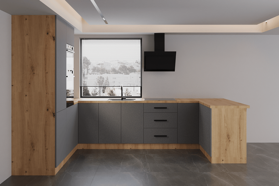 Küchenzeile in U-Form K103-G680 - Langen Grau - Praktisch und stilvoll zugleich - ROYAL24_MARKT