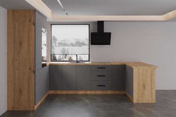 Küchenzeile in U-Form K103-G680 - Langen Grau - Praktisch und stilvoll zugleich - ROYAL24_MARKT