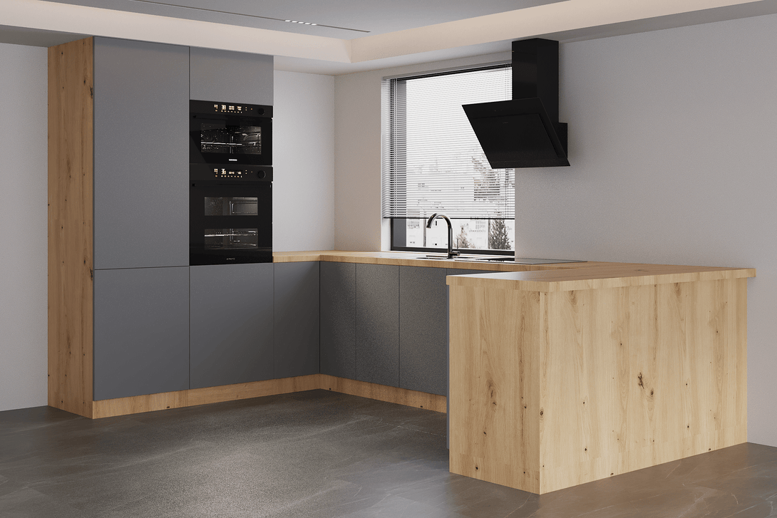 Küchenzeile in U-Form K103-G680 - Langen Grau - Praktisch und stilvoll zugleich - ROYAL24_MARKT