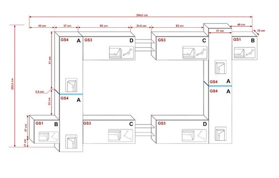 Wohnwand - Hochwertige Wohnwand / Premium Material für dein Wohnzimmer, (Komplett Set, 14-St., Design Style)
