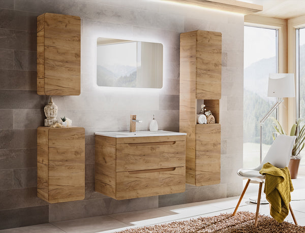 Badezimmer-Hängeschrank Amaris Golden Craft Eiche 35 × 68 × 32 cm mit 1 Tür