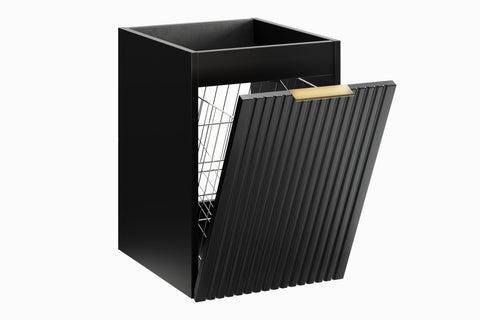 Badezimmer-Hängeschrank Ardena Schwarz matt 40 × 57 × 46 cm mit Wäschekorb – Ansicht 3