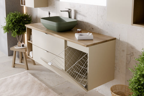 Badezimmer-Hängeschrank Dalvira Kaschmir matt 40 × 50 × 46 cm mit Wäschekorb – Ansicht 5