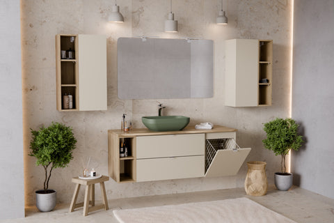 Badezimmer-Hängeschrank Dalvira Kaschmir matt 40 × 50 × 46 cm mit Wäschekorb – Ansicht 8