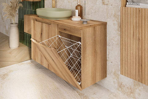 Badezimmer-Hängeschrank Novira Coast Evoke Eiche 40 × 57 × 39 cm mit Wäschekorb – Coast Evoke Eiche – Ansicht 5