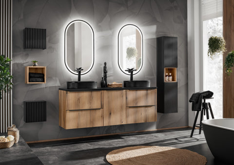 Badezimmer-Hängeschrank Novira Coast Evoke Eiche 40 × 57 × 39 cm mit Wäschekorb – Chrom glänzend – Ansicht 2