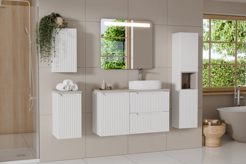 Badezimmer-Hängeschrank Novira Weiß matt 40 × 39 × 57 cm mit Wäschekorb – Ansicht 5