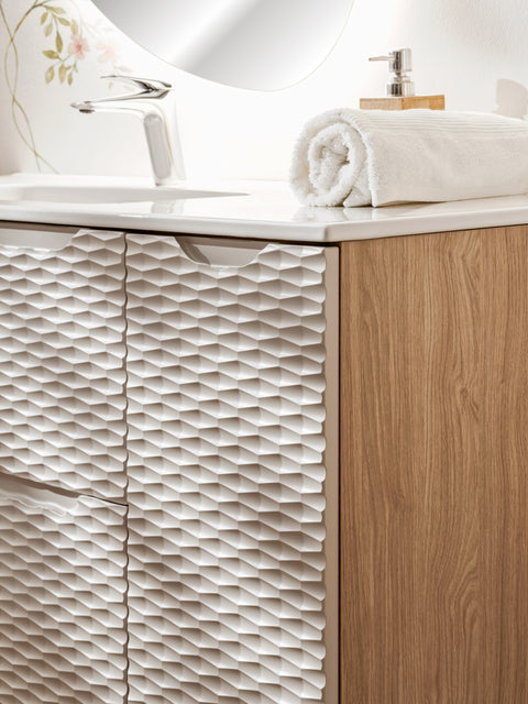 Badezimmer-Hängeschrank Oceana Beige 30 × 57 × 46 cm mit 1 Tür – Ansicht 4