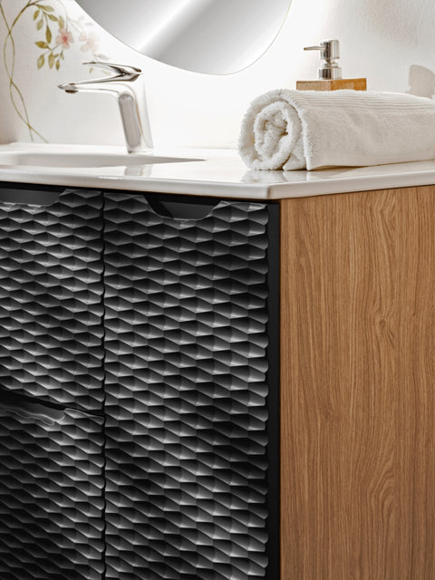 Badezimmer-Hängeschrank Oceana Schwarz matt 30 × 57 × 46 cm mit 1 Tür – Ansicht 4