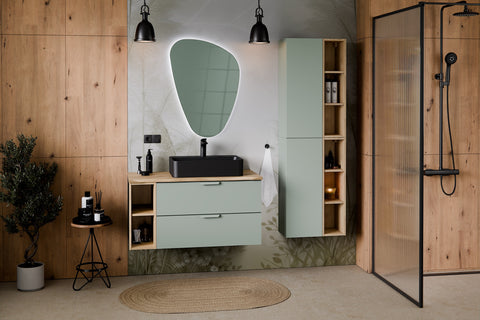 Badezimmer-Halbhochschrank Asteya Grün matt 30 × 80 × 26,6 cm mit 1 Tür – Ansicht 6