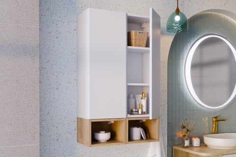 Badezimmer-Halbhochschrank Asteya Weiß matt 30 × 80 × 26,6 cm mit 1 Tür – Ansicht 5