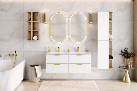 Badezimmer-Halbhochschrank Asteya Weiß matt 30 × 80 × 26,6 cm mit 1 Tür – Ansicht 8