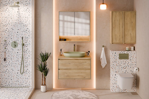 Badezimmer-Halbhochschrank Violetta Cremona Eiche 30 × 80 × 26 cm mit 1 Tür – Ansicht 6