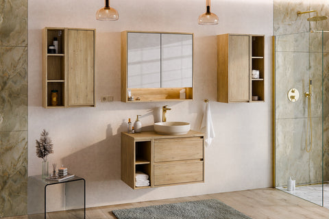 Badezimmer-Halbhochschrank Violetta Cremona Eiche 30 × 80 × 26 cm mit 1 Tür – Ansicht 7