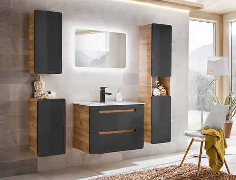 Badezimmer-Hochschrank Amaris Cosmos Grau 35 × 170 × 32 cm mit 2 Türen