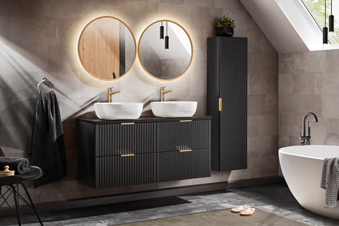 Badezimmer-Hochschrank Ardena Matt Black / Graphite Inner Side 35 × 140 × 25 cm mit 1 Tür – Ansicht 4