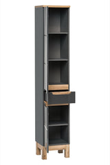 Badezimmer-Hochschrank Balvina Grau Hochglanz 35 × 187 × 33 cm mit 2 Türen und 1 Schublade – Ansicht 2