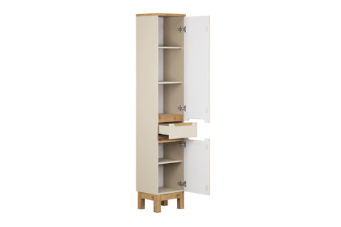 Badezimmer-Hochschrank Balvina Kaschmir matt 35 × 187 × 33 cm mit 2 Türen und 1 Schublade – Ansicht 3